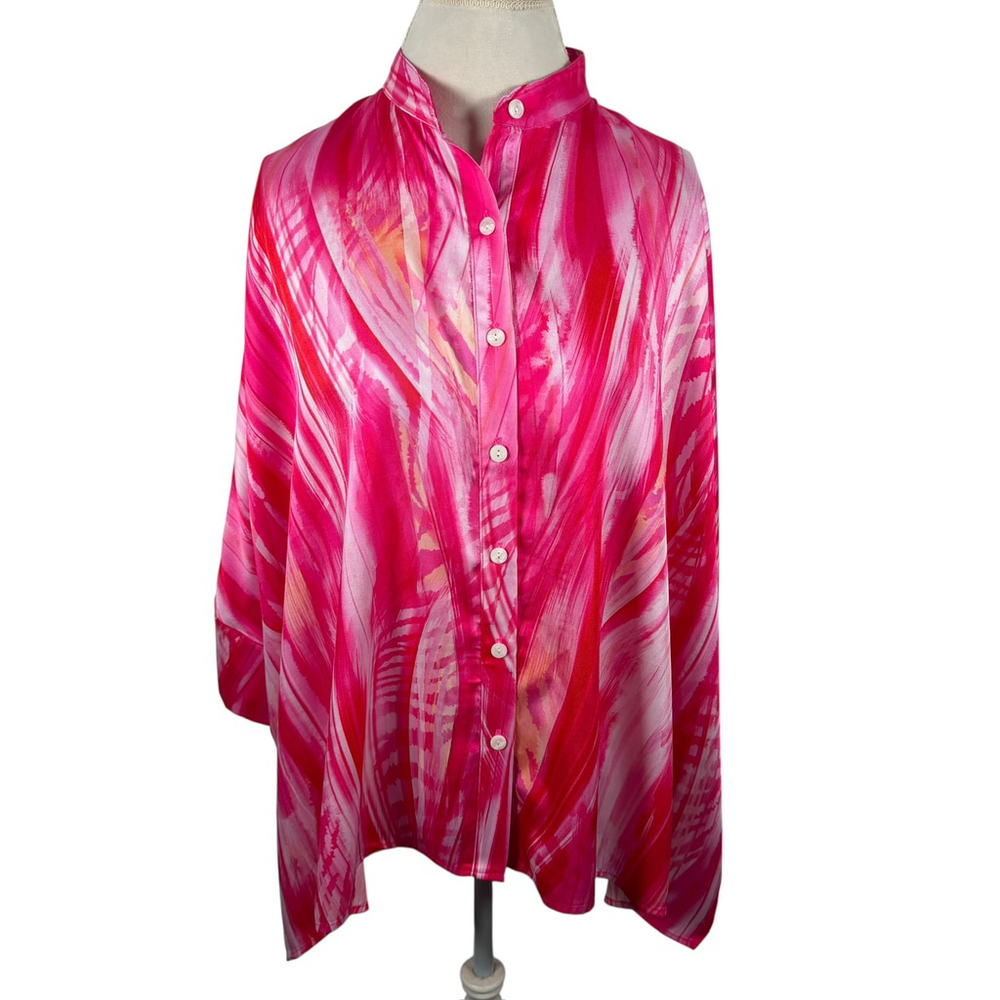 Scapa Lauren Perre Abstract Pink Print Button Oversized Dolman 3/4 Slvs Size M - Picture 2 of 9